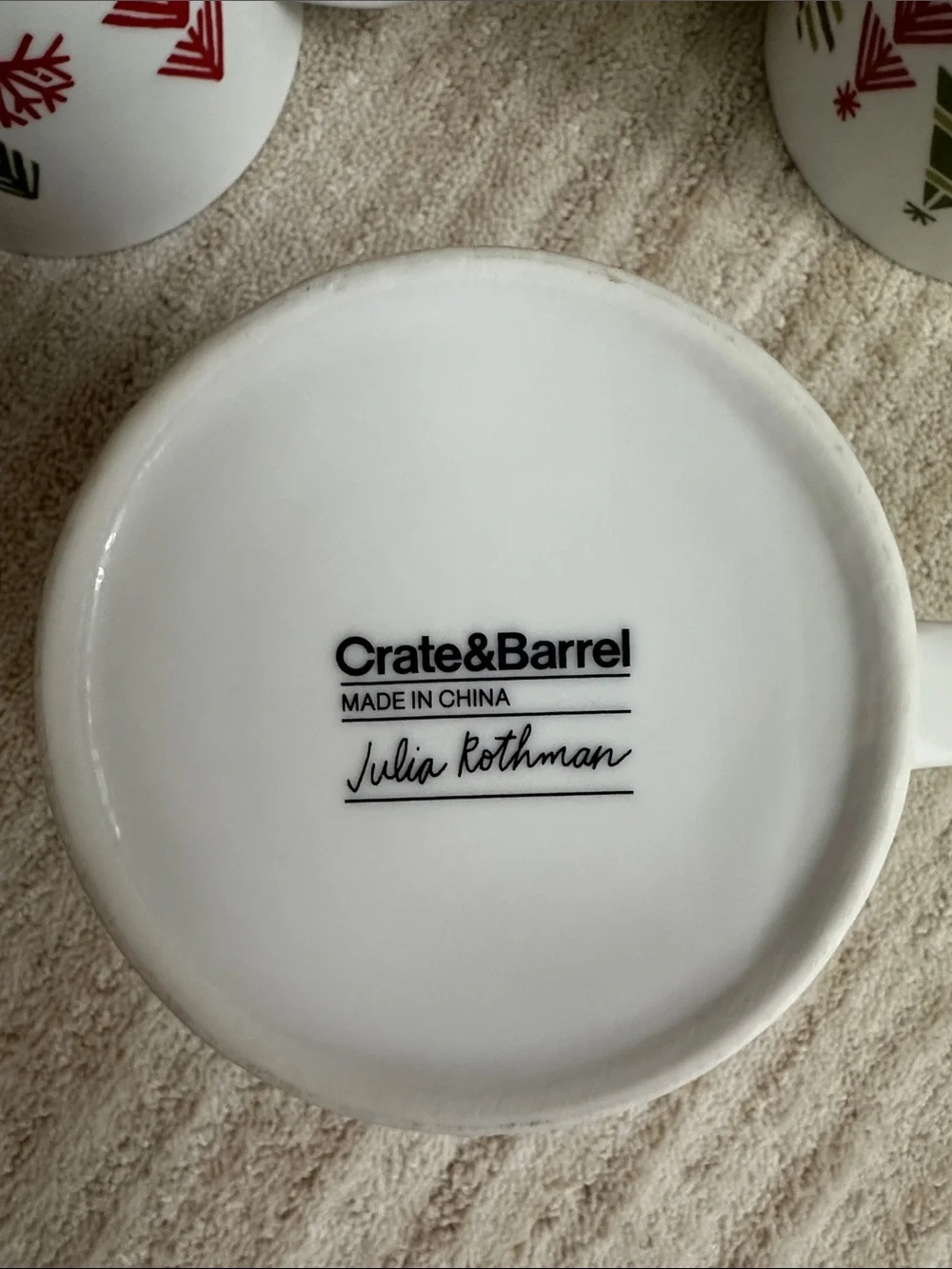 Set of 3 Crate & Barrel Julia Rothman Yule Town Christmas Tree 16 oz Mug Holiday